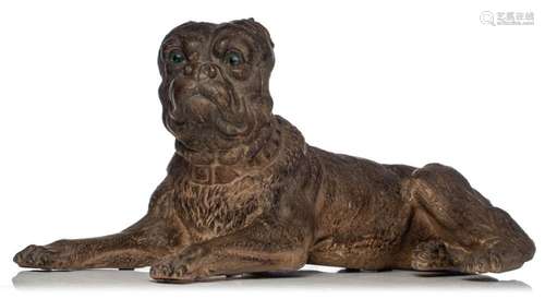 An Austrian cold painted terracotta lying pug dog, H 30,5 - ...