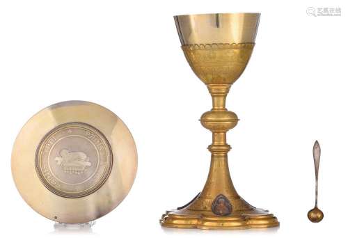 A silver and gilt silver Gothic Revival chalice and paten, 2...