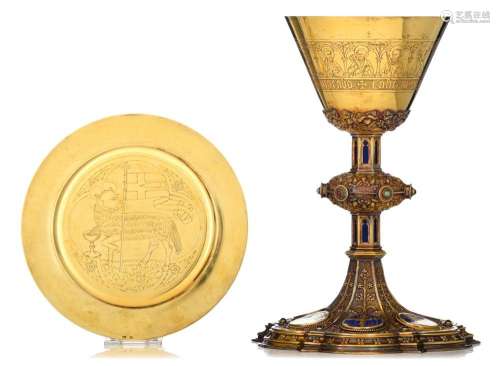 A richly decorated silver, and gilt silver chalice with a ma...