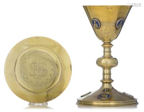 A historical interesting French gilt silver chalice with its...