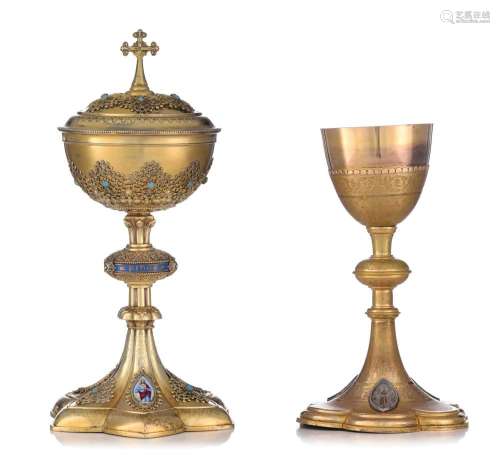 A French export silver and gilt silver chalice decorated wit...