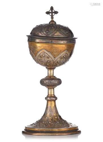 A French export silver chalice, H 26 cm - total weight c. 44...