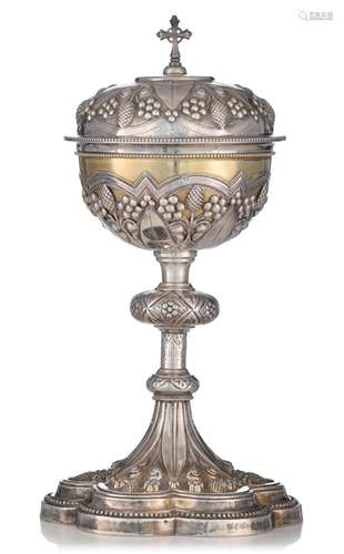 A French 19th - 20thC export silver and gilt silver ciborium...