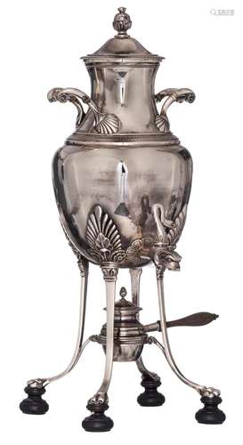 A French 19thC silver Empire style bouilloire (tea kettle), ...