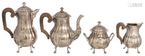 A four-part Belgian silver coffee and tea set, H 15 - 29 cm ...