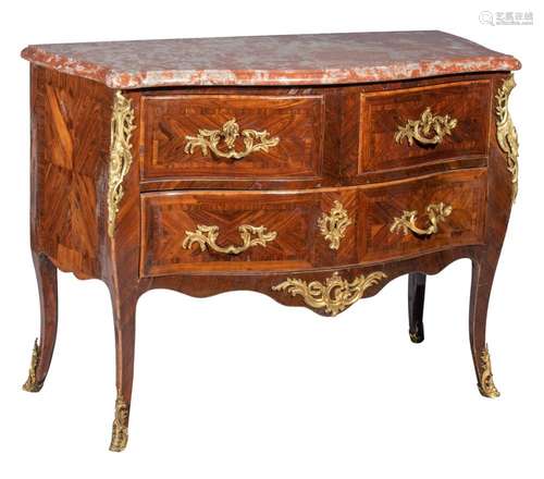 A fine Louis XV period rosewood veneered commode, mid 18thC,...