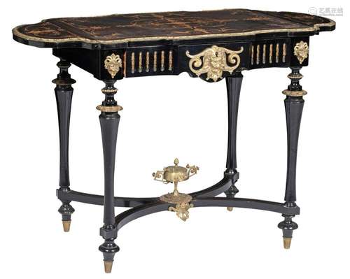 A Napoleon III ebonised centre table with extendable sides, ...