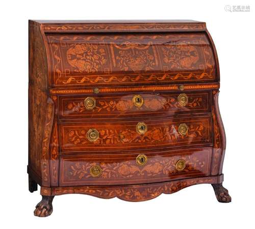 A Dutch Neoclassical marquetry roll-top desk, late 18thC, H ...