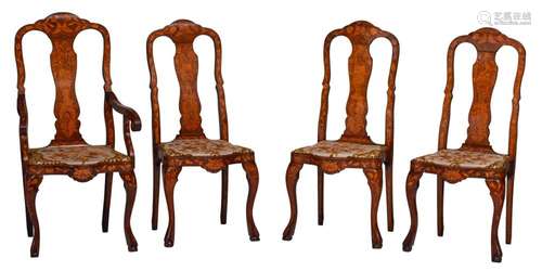 A set of three dining chairs and an armchair, Anglo-Dutch, 1...