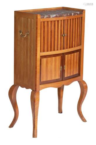 A mahogany and walnut veneered side cabinet with a rouge Roy...