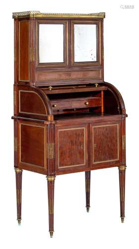 A Louis XVI style mahogany veneered lady's roll-top desk...