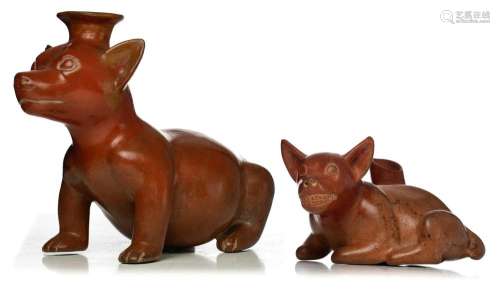 A ceramic dog-shaped vessel, type Colima, Mexico, H 30 cm; a...