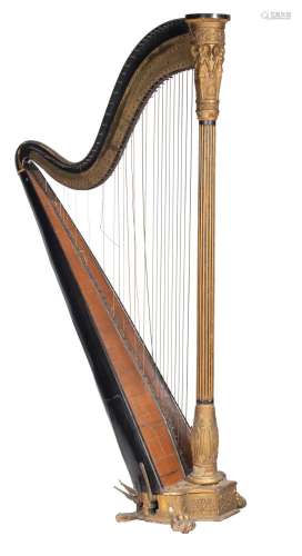 An Empire harp, lacquered wood with gilt decoration, 19thC, ...