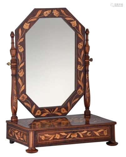 A fine Dutch Neoclassical marquetry dressing mirror, H 60 - ...