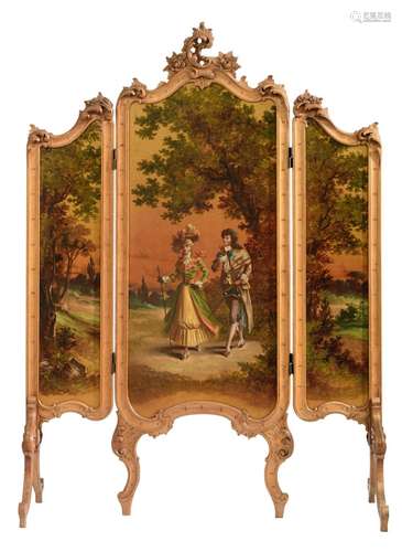 A Rococo style fire screen, with a romantic scene in the ...