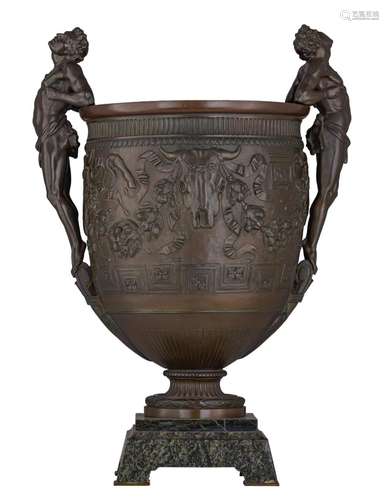 A fine Grand Tour Renaissance style urn, patinated bronze on...