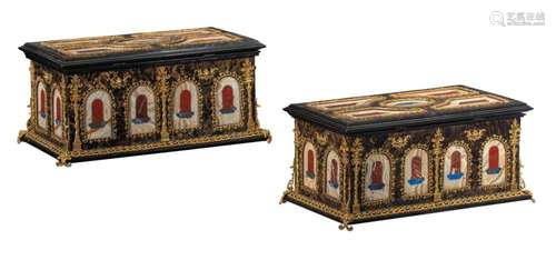 An exceptional pair of Renaissance Revival pietra dura boxes...