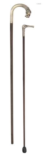 Two fine walking sticks with silver handles, H 80 - 88 cm