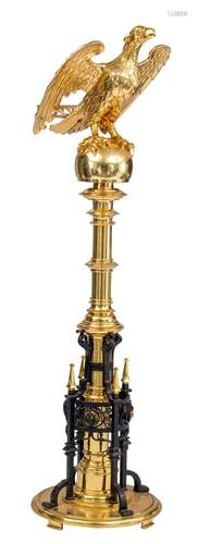 An English Gothic Revival church eagle lectern, brass and wr...