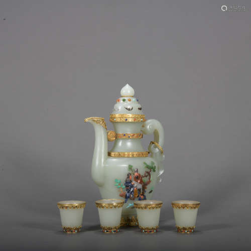 A set of jade winepot and cup