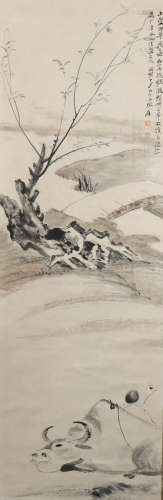 A Zhang daqian's cattle painting