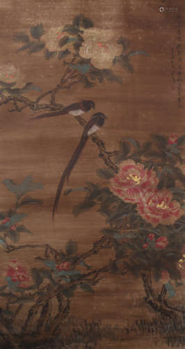 A Shen chao's flowers and birds painting(without frame)
