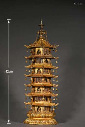 A Gilt Bronze Pagoda