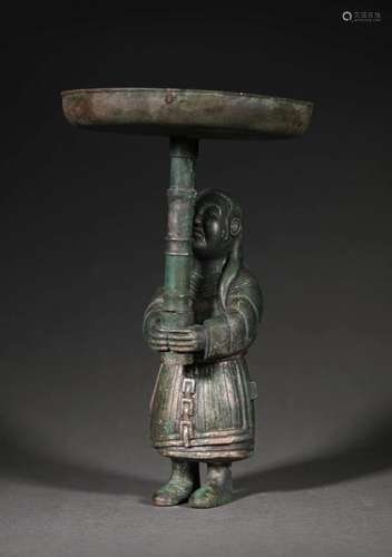 A Bronze Figure Oil Lamp Holder