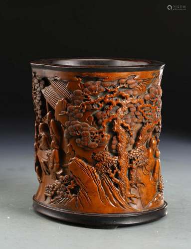 A Carved HuangYangMu Brushpot