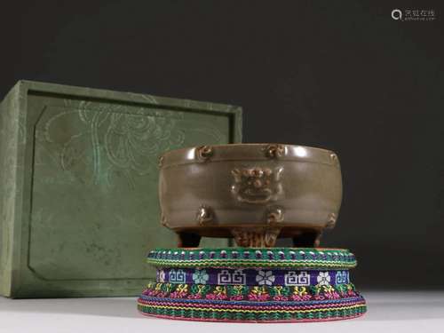 A Glazed LongQuan Tripod Censer