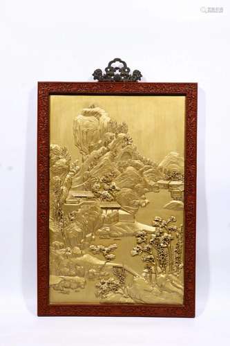 A Framed Carved Cinnabar Lacquered Artwork