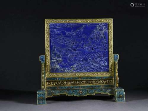 A Cloisonne Frame with Lapis Inlay Table Screen