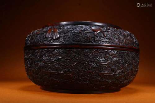 A Carved Hardwood Round Container
