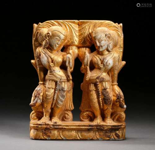 A Carved Stone Hindu Twin Goddess Statue