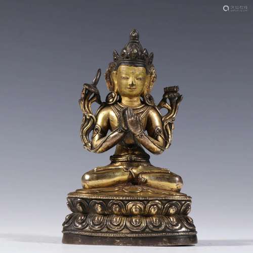 A Gilt Bronze Guanyin Statue