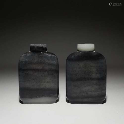 Two Carved Jade Snuff Bottles