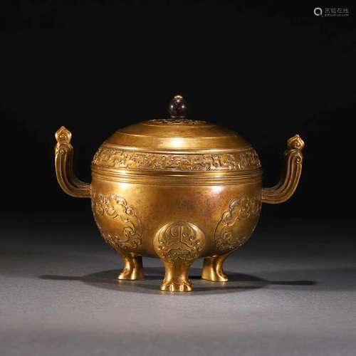 Gilt Bronze Tripod Censer And Cover