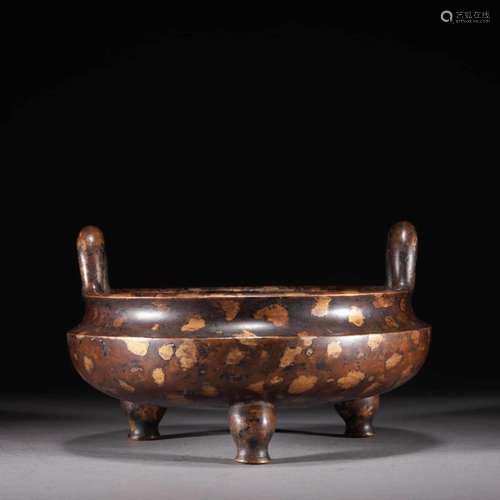 Gold Splashed Gold Tripod Censer