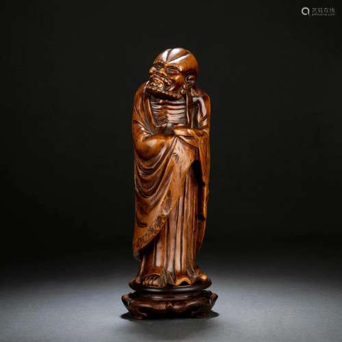 Carved Boxwood Figure Of Standing Arhat