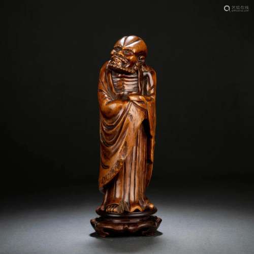 Carved Boxwood Figure Of Standing Arhat