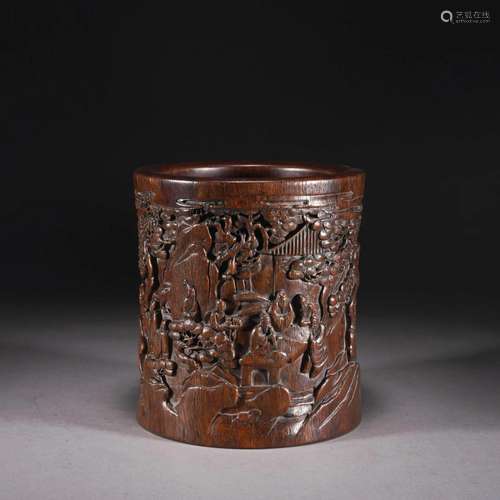 Chinese Huanghuali Figure Brush Pot