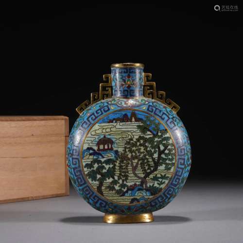 Cloisonne Enamel Landscape Moon Flask