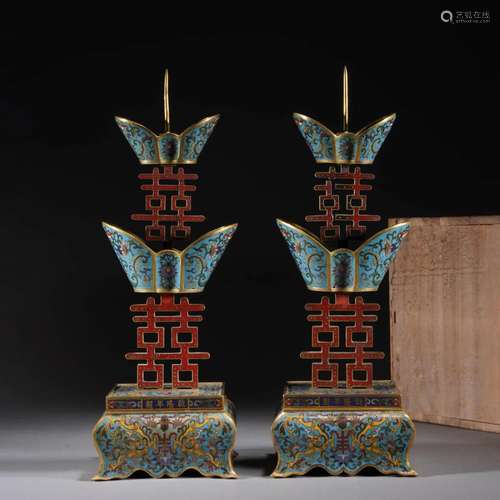 Pair Of Cloisonne Enamel Candlesticks