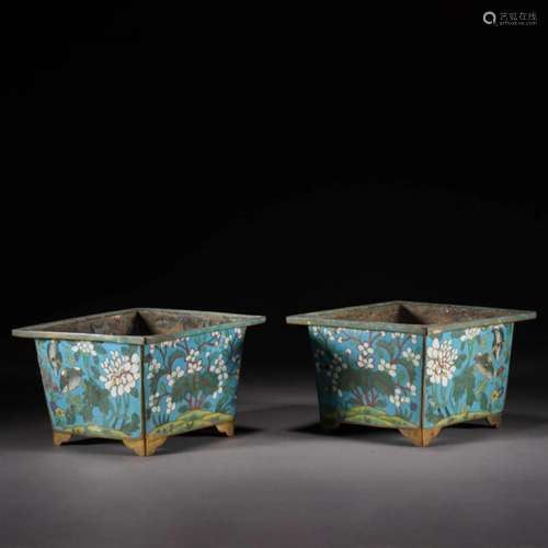 Pair Of Cloisonne Enamel Lozenge Pots