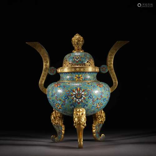 Cloisonne Enamel Lotus Tripod Censer