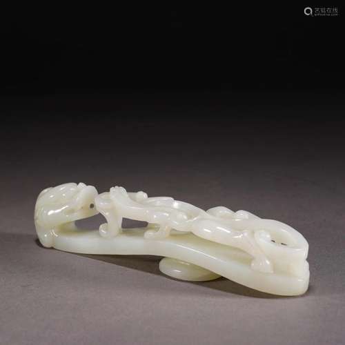 Carved White Jade Dragon Belt Hook