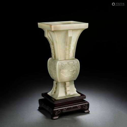 Celadon Jade Beast-Face Beaker Vase