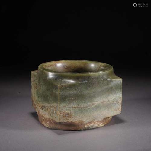 Carved Celadon Jade Cong