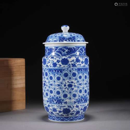 Blue And White Floral Jar And Cover