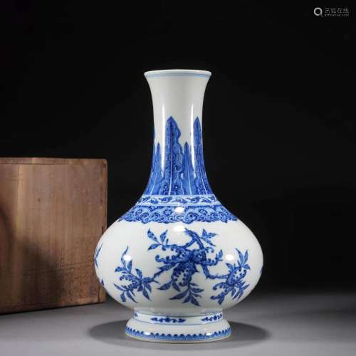 Blue And White Floral Bottle Vase